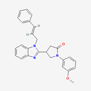 molecular formula C27H25N3O2 B2887243 (E)-4-(1-cinnamyl-1H-benzo[d]imidazol-2-yl)-1-(3-methoxyphenyl)pyrrolidin-2-one CAS No. 848673-34-7