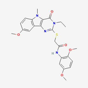 molecular formula C24H26N4O5S B2887244 N-(2,5-dimethoxyphenyl)-2-((3-ethyl-8-methoxy-5-methyl-4-oxo-4,5-dihydro-3H-pyrimido[5,4-b]indol-2-yl)thio)acetamide CAS No. 1113123-37-7