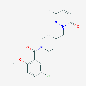molecular formula C19H22ClN3O3 B2887261 2-((1-(5-chloro-2-methoxybenzoyl)piperidin-4-yl)methyl)-6-methylpyridazin-3(2H)-one CAS No. 2320887-21-4