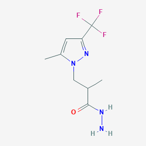 molecular formula C9H13F3N4O B2887328 2-Methyl-3-(5-methyl-3-trifluoromethyl-pyrazol-1-yl)-propionic acid hydrazide CAS No. 1005694-95-0