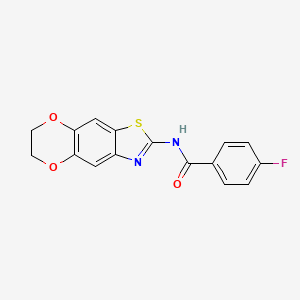 molecular formula C16H11FN2O3S B2887337 N-(6,7-dihydro-[1,4]dioxino[2,3-f][1,3]benzothiazol-2-yl)-4-fluorobenzamide CAS No. 892854-09-0