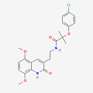 2-(4-chlorophenoxy)-N-(2-(5,8-dimethoxy-2-oxo-1,2-dihydroquinolin-3-yl)ethyl)-2-methylpropanamide
