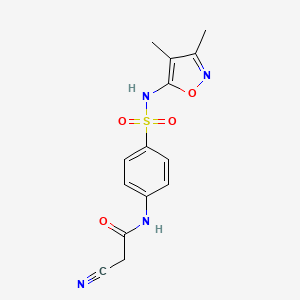 molecular formula C14H14N4O4S B2887363 2-cyano-N-(4-{[(3,4-dimethylisoxazol-5-yl)amino]sulfonyl}phenyl)acetamide CAS No. 546090-57-7