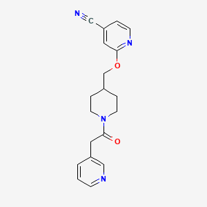 molecular formula C19H20N4O2 B2887378 2-[[1-(2-Pyridin-3-ylacetyl)piperidin-4-yl]methoxy]pyridine-4-carbonitrile CAS No. 2380033-11-2