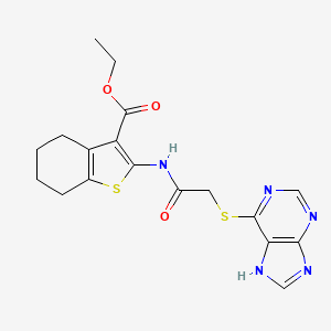 molecular formula C18H19N5O3S2 B2887429 ethyl 2-(2-((7H-purin-6-yl)thio)acetamido)-4,5,6,7-tetrahydrobenzo[b]thiophene-3-carboxylate CAS No. 710289-01-3