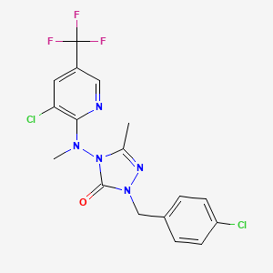 molecular formula C17H14Cl2F3N5O B2887446 2-(4-chlorobenzyl)-4-[[3-chloro-5-(trifluoromethyl)-2-pyridinyl](methyl)amino]-5-methyl-2,4-dihydro-3H-1,2,4-triazol-3-one CAS No. 860786-14-7