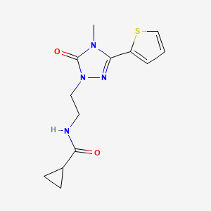 molecular formula C13H16N4O2S B2887448 N-(2-(4-methyl-5-oxo-3-(thiophen-2-yl)-4,5-dihydro-1H-1,2,4-triazol-1-yl)ethyl)cyclopropanecarboxamide CAS No. 1203209-69-1
