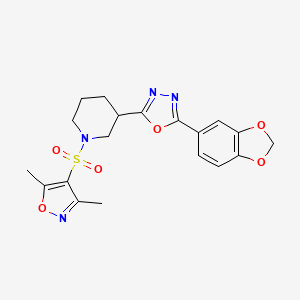 molecular formula C19H20N4O6S B2887450 2-(Benzo[d][1,3]dioxol-5-yl)-5-(1-((3,5-dimethylisoxazol-4-yl)sulfonyl)piperidin-3-yl)-1,3,4-oxadiazole CAS No. 1219844-57-1