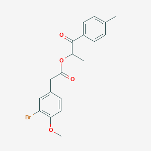 molecular formula C19H19BrO4 B288746 1-Methyl-2-(4-methylphenyl)-2-oxoethyl (3-bromo-4-methoxyphenyl)acetate 