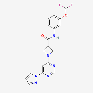 molecular formula C18H16F2N6O2 B2887468 1-(6-(1H-pyrazol-1-yl)pyrimidin-4-yl)-N-(3-(difluoromethoxy)phenyl)azetidine-3-carboxamide CAS No. 2034481-07-5