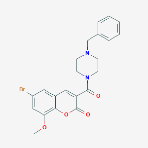 molecular formula C22H21BrN2O4 B288756 3-[(4-benzyl-1-piperazinyl)carbonyl]-6-bromo-8-methoxy-2H-chromen-2-one 