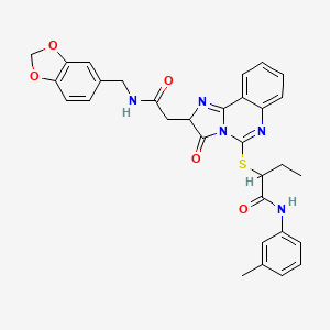 molecular formula C31H29N5O5S B2887594 2-[[2-[2-(1,3-benzodioxol-5-ylmethylamino)-2-oxoethyl]-3-oxo-2H-imidazo[1,2-c]quinazolin-5-yl]sulfanyl]-N-(3-methylphenyl)butanamide CAS No. 1022807-24-4