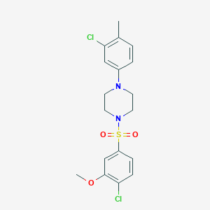 molecular formula C18H20Cl2N2O3S B288761 1-[(4-Chloro-3-methoxyphenyl)sulfonyl]-4-(3-chloro-4-methylphenyl)piperazine 