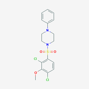 molecular formula C17H18Cl2N2O3S B288762 2,6-Dichloro-3-[(4-phenyl-1-piperazinyl)sulfonyl]phenyl methyl ether 