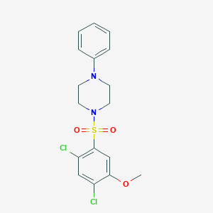 molecular formula C17H18Cl2N2O3S B288764 2,4-Dichloro-5-[(4-phenyl-1-piperazinyl)sulfonyl]phenyl methyl ether 