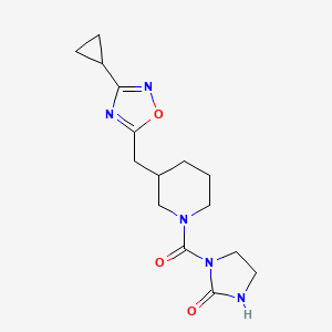 B2887642 1-(3-((3-Cyclopropyl-1,2,4-oxadiazol-5-yl)methyl)piperidine-1-carbonyl)imidazolidin-2-one CAS No. 1705765-30-5