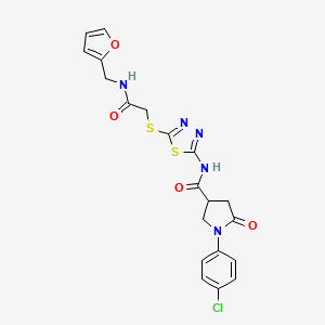 molecular formula C20H18ClN5O4S2 B2887699 1-(4-chlorophenyl)-N-(5-((2-((furan-2-ylmethyl)amino)-2-oxoethyl)thio)-1,3,4-thiadiazol-2-yl)-5-oxopyrrolidine-3-carboxamide CAS No. 872595-41-0