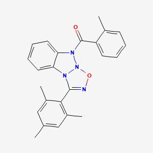 7-(2-methylbenzoyl)-3-(2,4,6-trimethylphenyl)-5-oxa-2,4,6,7-tetraazatricyclo[6.4.0.0^{2,6}]dodeca-1(8),3,9,11-tetraene