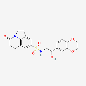 molecular formula C21H22N2O6S B2887755 N-(2-(2,3-dihydrobenzo[b][1,4]dioxin-6-yl)-2-hydroxyethyl)-4-oxo-2,4,5,6-tetrahydro-1H-pyrrolo[3,2,1-ij]quinoline-8-sulfonamide CAS No. 2034355-34-3
