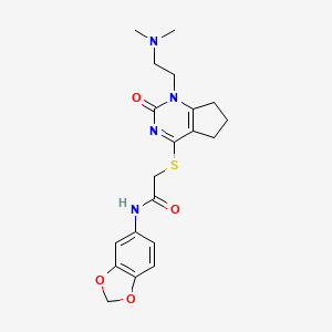 molecular formula C20H24N4O4S B2887822 N-1,3-苯并二氧杂环-5-基-2-({1-[2-(二甲氨基)乙基]-2-氧代-2,5,6,7-四氢-1H-环戊[d]嘧啶-4-基}硫代)乙酰胺 CAS No. 946270-10-6