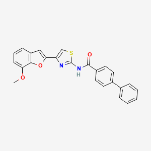 molecular formula C25H18N2O3S B2887829 N-(4-(7-methoxybenzofuran-2-yl)thiazol-2-yl)-[1,1'-biphenyl]-4-carboxamide CAS No. 921869-32-1