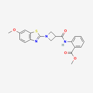 molecular formula C20H19N3O4S B2887838 Methyl 2-(1-(6-methoxybenzo[d]thiazol-2-yl)azetidine-3-carboxamido)benzoate CAS No. 1396865-87-4