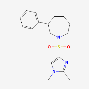 molecular formula C17H23N3O2S B2887841 1-((1,2-二甲基-1H-咪唑-4-基)磺酰基)-3-苯基氮杂环戊烷 CAS No. 2034264-29-2