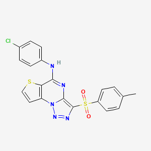 molecular formula C20H14ClN5O2S2 B2887874 N-(4-chlorophenyl)-3-tosylthieno[2,3-e][1,2,3]triazolo[1,5-a]pyrimidin-5-amine CAS No. 892733-40-3