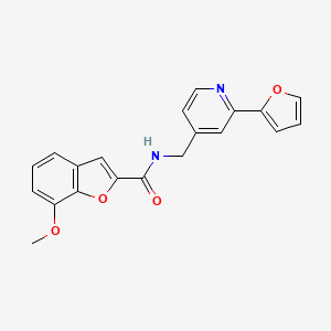 molecular formula C20H16N2O4 B2887875 N-((2-(呋喃-2-基)吡啶-4-基)甲基)-7-甲氧基苯并呋喃-2-甲酰胺 CAS No. 2034547-16-3