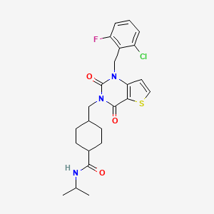 molecular formula C24H27ClFN3O3S B2887899 4-((1-(2-chloro-6-fluorobenzyl)-2,4-dioxo-1,2-dihydrothieno[3,2-d]pyrimidin-3(4H)-yl)methyl)-N-isopropylcyclohexanecarboxamide CAS No. 932554-31-9