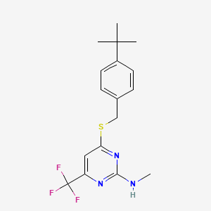 molecular formula C17H20F3N3S B2887936 4-{[4-(叔丁基)苄基]硫代}-N-甲基-6-(三氟甲基)-2-嘧啶胺 CAS No. 400086-84-2