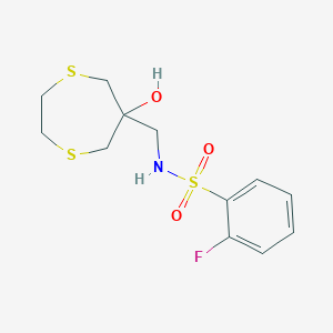 2-fluoro-N-[(6-hydroxy-1,4-dithiepan-6-yl)methyl]benzene-1-sulfonamide