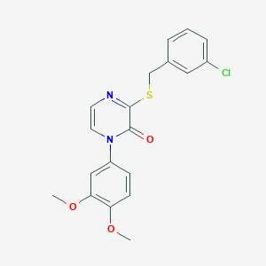 molecular formula C19H17ClN2O3S B2887952 3-((3-chlorobenzyl)thio)-1-(3,4-dimethoxyphenyl)pyrazin-2(1H)-one CAS No. 899743-81-8