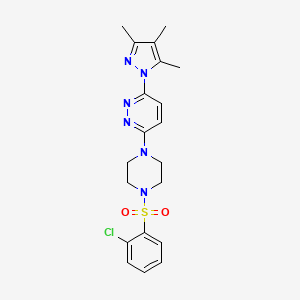 molecular formula C20H23ClN6O2S B2888017 3-(4-((2-氯苯基)磺酰基)哌嗪-1-基)-6-(3,4,5-三甲基-1H-吡唑-1-基)哒嗪 CAS No. 1013820-73-9