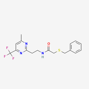 molecular formula C17H18F3N3OS B2888062 2-(benzylthio)-N-(2-(4-methyl-6-(trifluoromethyl)pyrimidin-2-yl)ethyl)acetamide CAS No. 1396866-14-0