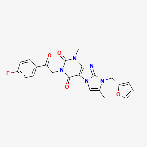molecular formula C22H18FN5O4 B2888082 2-[2-(4-Fluorophenyl)-2-oxoethyl]-6-(furan-2-ylmethyl)-4,7-dimethylpurino[7,8-a]imidazole-1,3-dione CAS No. 878414-41-6