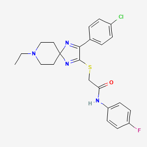 molecular formula C23H24ClFN4OS B2888092 2-((3-(4-氯苯基)-8-乙基-1,4,8-三氮螺[4.5]癸-1,3-二烯-2-基)硫代)-N-(4-氟苯基)乙酰胺 CAS No. 1189725-72-1