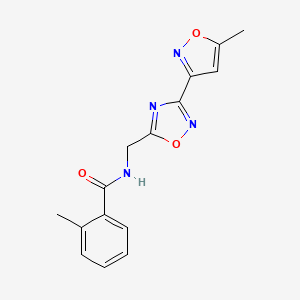 molecular formula C15H14N4O3 B2888094 2-甲基-N-((3-(5-甲基异恶唑-3-基)-1,2,4-恶二唑-5-基)甲基)苯甲酰胺 CAS No. 2034419-94-6