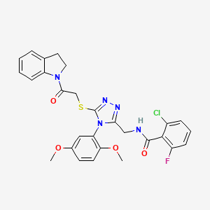 molecular formula C28H25ClFN5O4S B2888109 2-chloro-N-((4-(2,5-dimethoxyphenyl)-5-((2-(indolin-1-yl)-2-oxoethyl)thio)-4H-1,2,4-triazol-3-yl)methyl)-6-fluorobenzamide CAS No. 394225-82-2