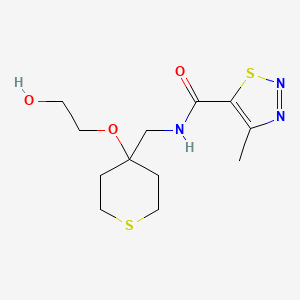 molecular formula C12H19N3O3S2 B2888111 N-((4-(2-hydroxyethoxy)tetrahydro-2H-thiopyran-4-yl)methyl)-4-methyl-1,2,3-thiadiazole-5-carboxamide CAS No. 2320221-28-9