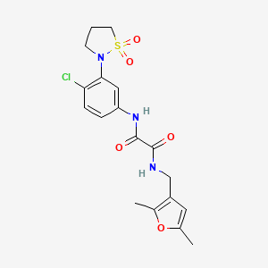 molecular formula C18H20ClN3O5S B2888113 N1-(4-氯-3-(1,1-二氧化异噻唑烷-2-基)苯基)-N2-((2,5-二甲基呋喃-3-基)甲基)草酰胺 CAS No. 1351601-83-6