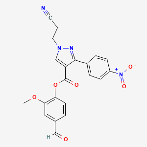 molecular formula C21H16N4O6 B2888191 (4-Formyl-2-methoxyphenyl) 1-(2-cyanoethyl)-3-(4-nitrophenyl)pyrazole-4-carboxylate CAS No. 956160-44-4