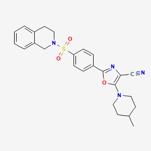 molecular formula C25H26N4O3S B2888207 2-(4-((3,4-dihydroisoquinolin-2(1H)-yl)sulfonyl)phenyl)-5-(4-methylpiperidin-1-yl)oxazole-4-carbonitrile CAS No. 941003-04-9