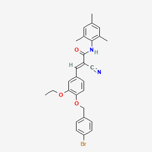 molecular formula C28H27BrN2O3 B2888236 (E)-3-[4-[(4-bromophenyl)methoxy]-3-ethoxyphenyl]-2-cyano-N-(2,4,6-trimethylphenyl)prop-2-enamide CAS No. 380477-64-5