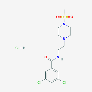 molecular formula C14H20Cl3N3O3S B2888277 3,5-dichloro-N-(2-(4-(methylsulfonyl)piperazin-1-yl)ethyl)benzamide hydrochloride CAS No. 1351615-27-4