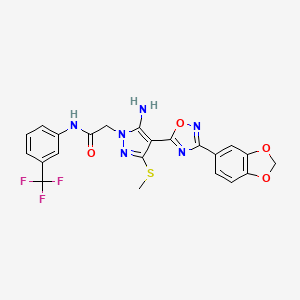 molecular formula C22H17F3N6O4S B2888286 2-(5-amino-4-(3-(benzo[d][1,3]dioxol-5-yl)-1,2,4-oxadiazol-5-yl)-3-(methylthio)-1H-pyrazol-1-yl)-N-(3-(trifluoromethyl)phenyl)acetamide CAS No. 1223993-21-2
