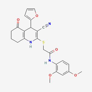 molecular formula C24H23N3O5S B2888287 2-{[3-cyano-4-(furan-2-yl)-5-hydroxy-4,6,7,8-tetrahydroquinolin-2-yl]sulfanyl}-N-(2,4-dimethoxyphenyl)acetamide CAS No. 799825-96-0