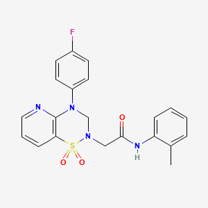 molecular formula C21H19FN4O3S B2888288 2-(4-(4-fluorophenyl)-1,1-dioxido-3,4-dihydro-2H-pyrido[2,3-e][1,2,4]thiadiazin-2-yl)-N-(o-tolyl)acetamide CAS No. 1251611-68-3