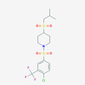 molecular formula C16H21ClF3NO4S2 B2888292 1-((4-Chloro-3-(trifluoromethyl)phenyl)sulfonyl)-4-(isobutylsulfonyl)piperidine CAS No. 1796969-80-6
