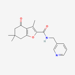 molecular formula C18H20N2O3 B2888301 3,6,6-trimethyl-4-oxo-N-(pyridin-3-ylmethyl)-4,5,6,7-tetrahydrobenzofuran-2-carboxamide CAS No. 627843-44-1